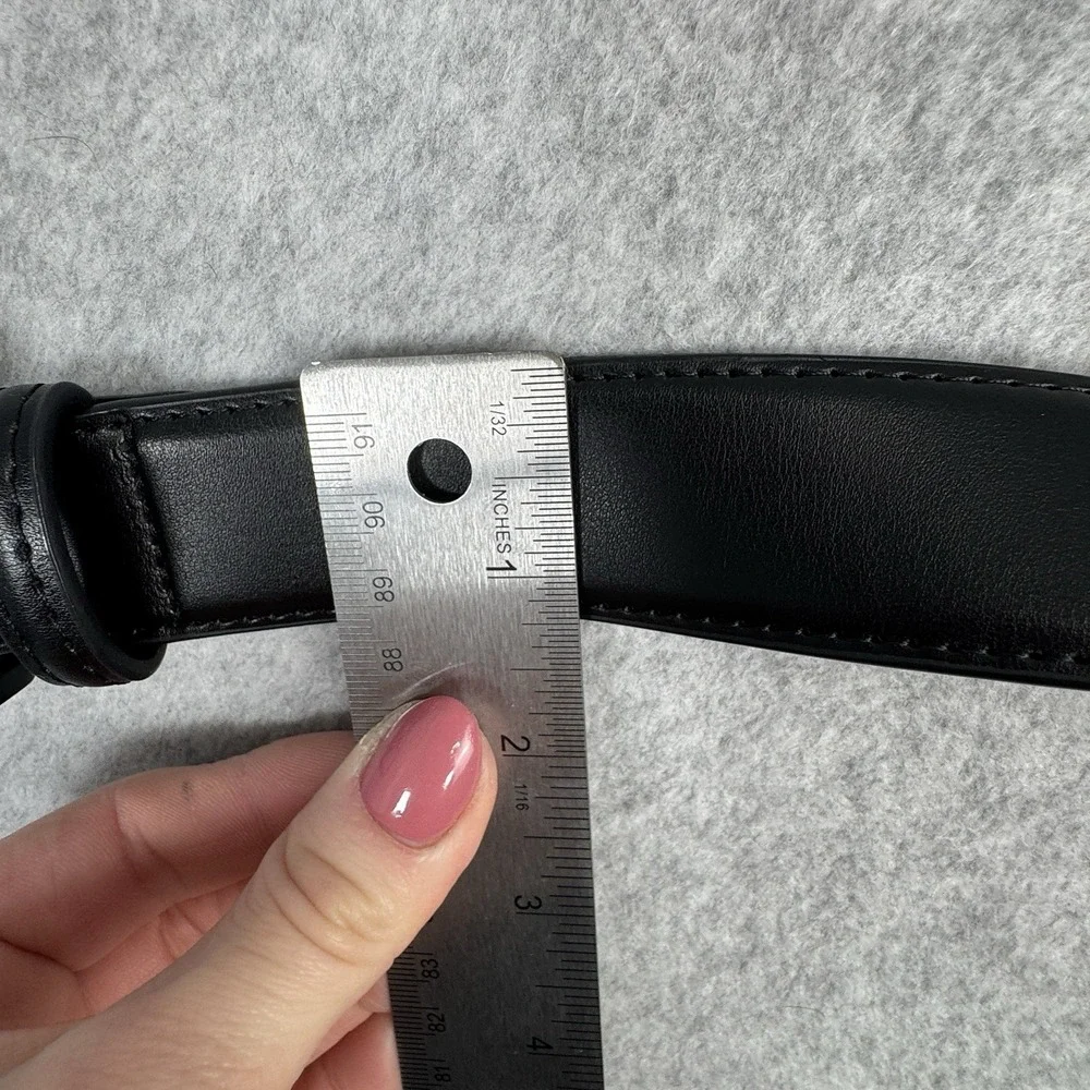 Kemisant Men's Black Leather Belt Size 36 110cm‎ Matte Buckle Minimalist Dress